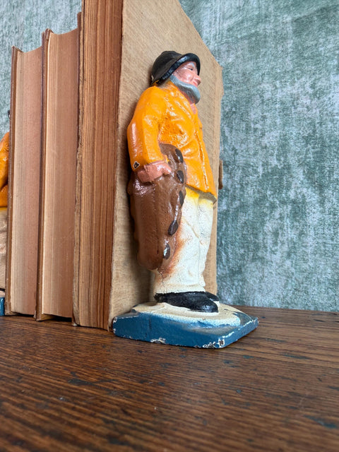 Pair of Fisherman Cast Iron Bookends with Vintage Patina