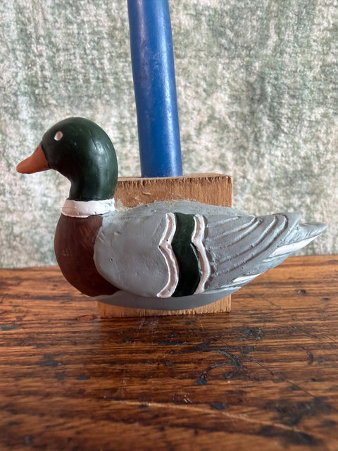 Wooden Duck Candle Holder with Blue Candle
