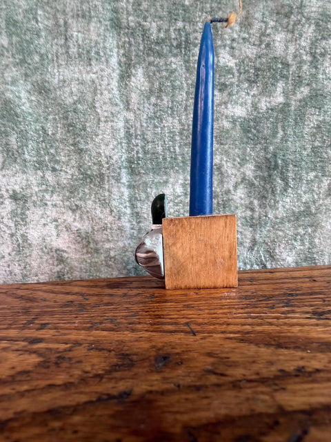Wooden Duck Candle Holder with Blue Candle