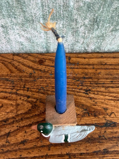Wooden Duck Candle Holder with Blue Candle