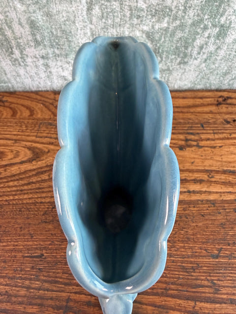 Royal Haeger Blue Ceramic Cornucopia Vase