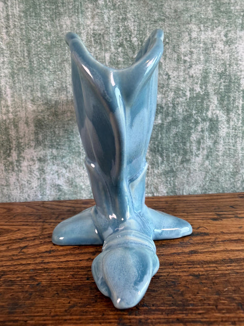 Royal Haeger Blue Ceramic Cornucopia Vase