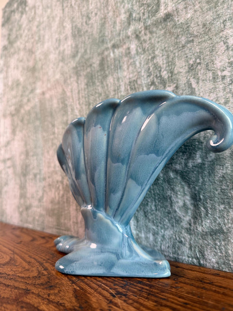 Royal Haeger Blue Ceramic Cornucopia Vase