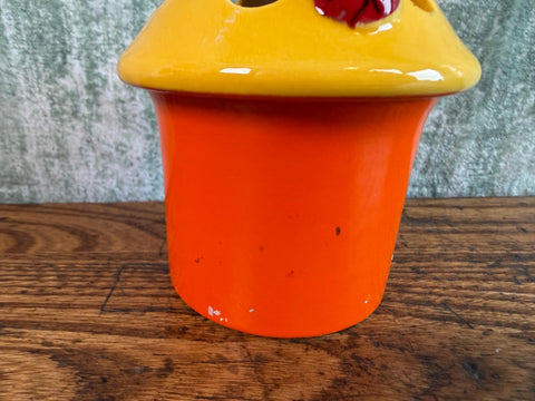Vintage Ceramic Mushroom Pen Holder | Orange Yellow Ladybug