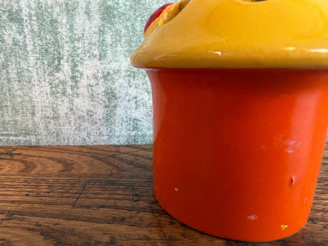 Vintage Ceramic Mushroom Pen Holder | Orange Yellow Ladybug