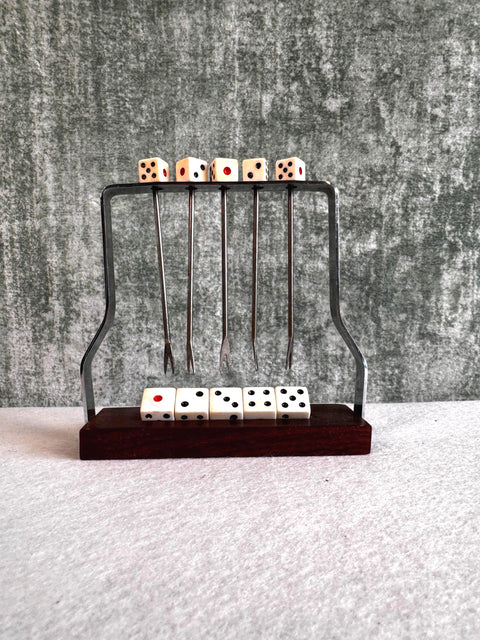 Vintage MCM Dice Cocktail Picks with Stand, Mid Century Appetizer Fork Set