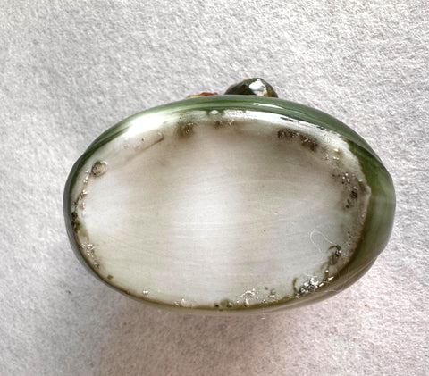 Green Ceramic Dish with Red Fruit Decoration