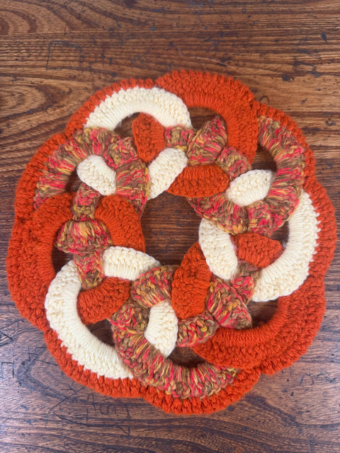 Handmade Crocheted Orange and Multicolor Candle