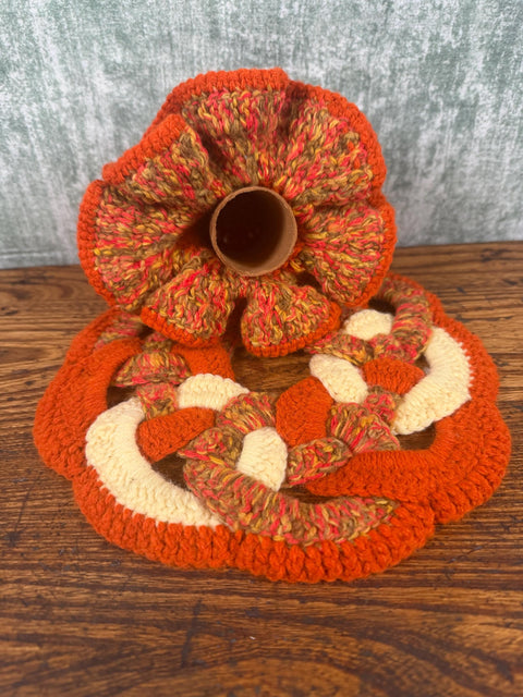 Handmade Crocheted Orange and Multicolor Candle