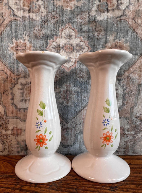 Pair of Federalist USA Ceramic Candle Holders with Floral Design