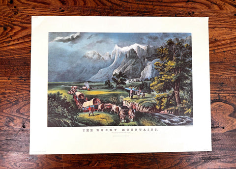 The Rocky Mountains - Emigrants Crossing the Plains Lithograph Print by Fanny Palmer