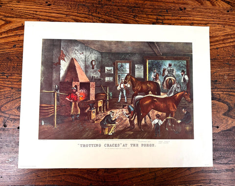 Trotting Cracks at the Forge by Thomas Worth | Currier & Ives Lithograph Print