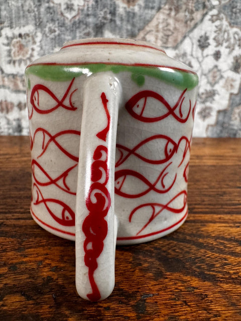Bat Trang Vietnam Ceramic Cup and Saucer with Fish Pattern