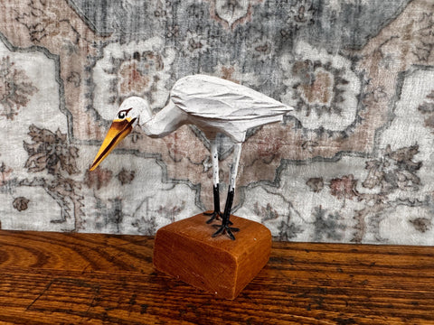 Hand Carved Wooden Bird Figurine on Block Base