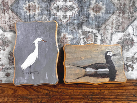 Lot of 2 Hand-Painted Wooden Bird Wall Plaques