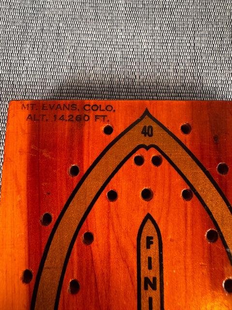 Vintage Wooden Cribbage Board with Mt. Evans, Colorado Marking