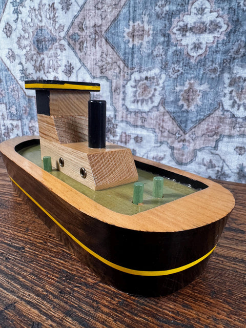 Handcrafted Wooden Tugboat Model