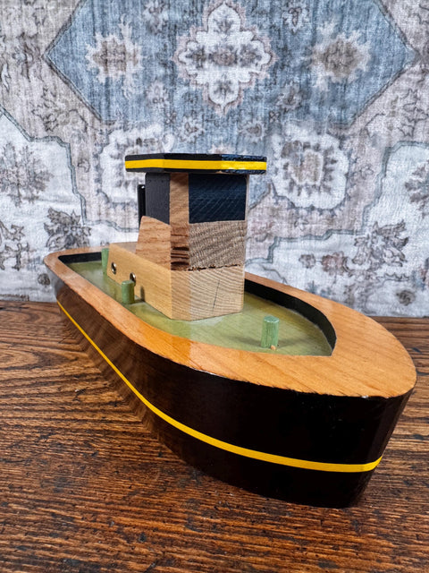 Handcrafted Wooden Tugboat Model