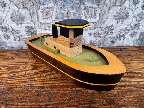 Handcrafted Wooden Tugboat Model