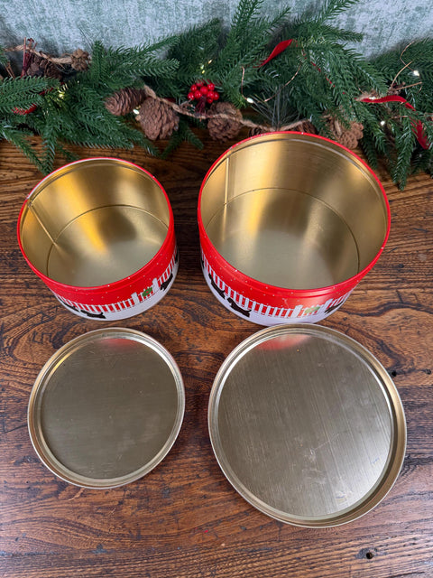 2 Scottie Dog Red and White Metal Storage Tins