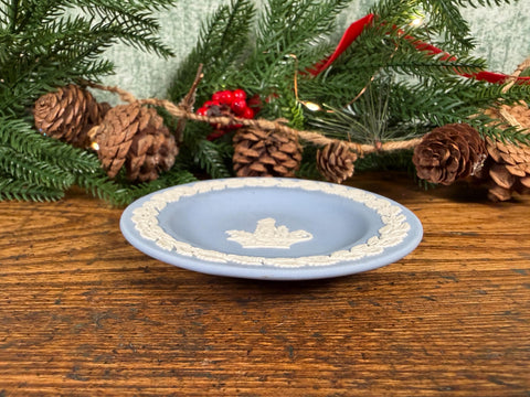Wedgwood Blue Jasperware Holiday Plate with Candle and Holly Design