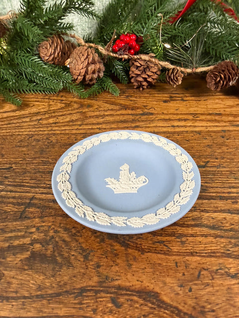 Wedgwood Blue Jasperware Holiday Plate with Candle and Holly Design