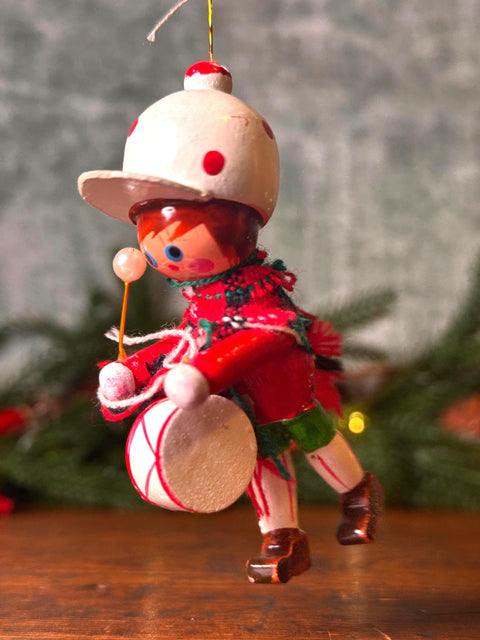 Wooden Drummer Christmas Ornament with Scarf