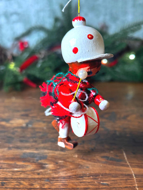 Wooden Drummer Christmas Ornament with Scarf