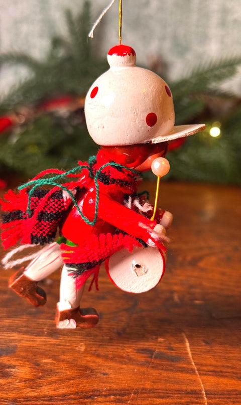 Wooden Drummer Christmas Ornament with Scarf