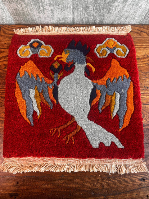 Handmade Wool and Cotton Rug with Bird Motif from Nepal