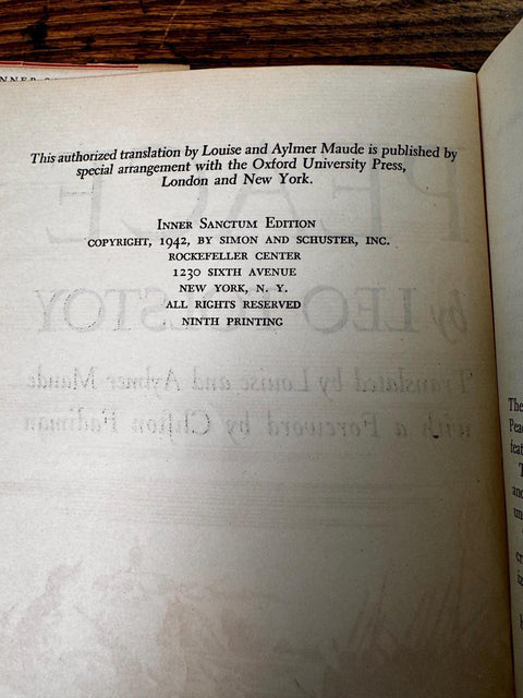 War and Peace by Leo Tolstoy | 1942 Hardcover, Inner Sanctum Edition