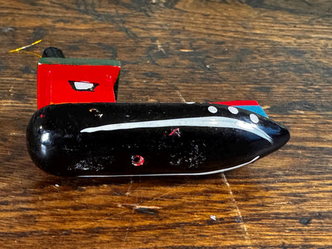 Hand-Painted Wooden Tugboat Christmas Ornament