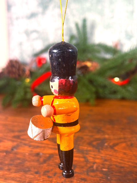 Wooden Toy Soldier Christmas Ornament with Drum