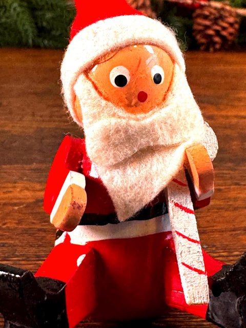Vintage Wooden Sitting Santa Claus Christmas Ornament