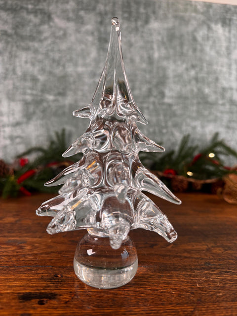 Clear Glass Spiked Christmas Tree Figurine Holiday Decoration