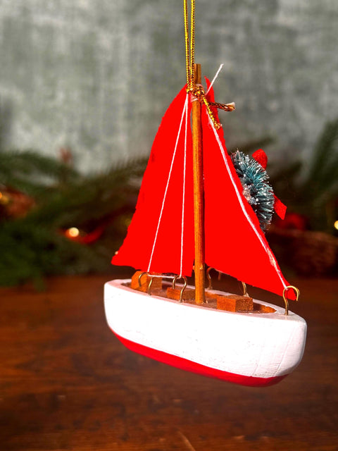 Miniature Wooden Sailboat Ornament from St. Michaels, Maryland
