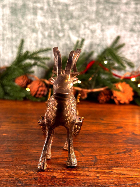 Brass Reindeer and Sleigh Figurine Holiday Decor