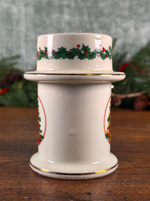Ceramic Christmas Tree Candle Holder with Holly and Tree Motif