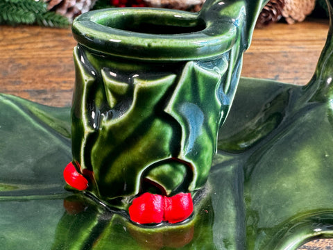 Green Ceramic Leaf-Shaped Candle Holder
