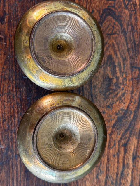 Pair of Small Brass Candle Holders with Red Taper Candles