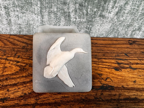 Frosted Glass Decorative Box with White Bird Motif