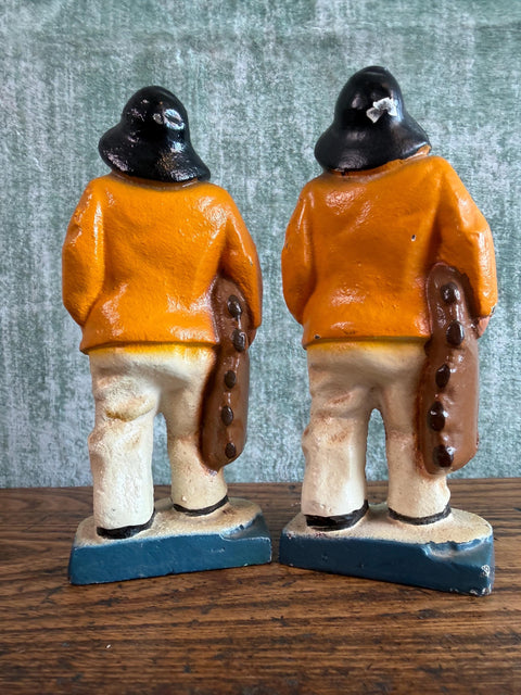 Pair of Fisherman Cast Iron Bookends with Vintage Patina