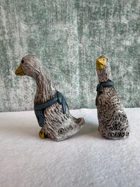 Pair of Vintage Duck Figurines with Blue Scarves from 1986