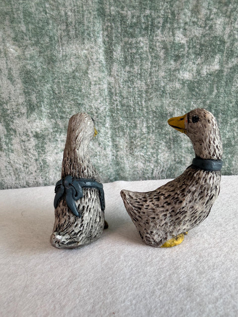 Pair of Vintage Duck Figurines with Blue Scarves from 1986
