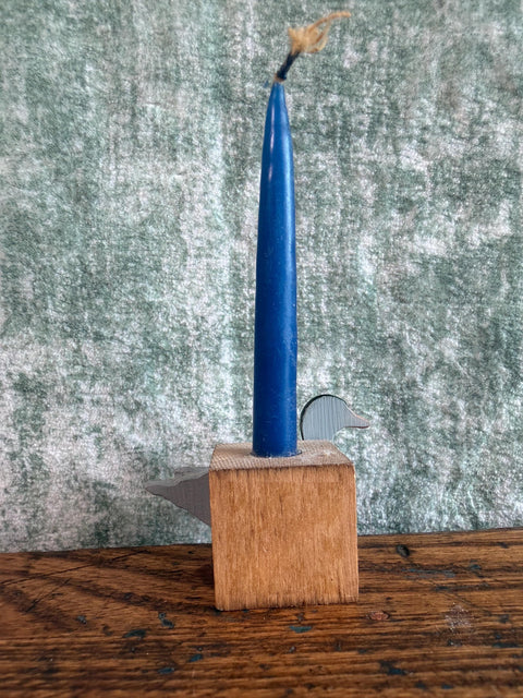 Wooden Duck Candle Holder with Blue Candle