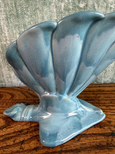 Royal Haeger Blue Ceramic Cornucopia Vase