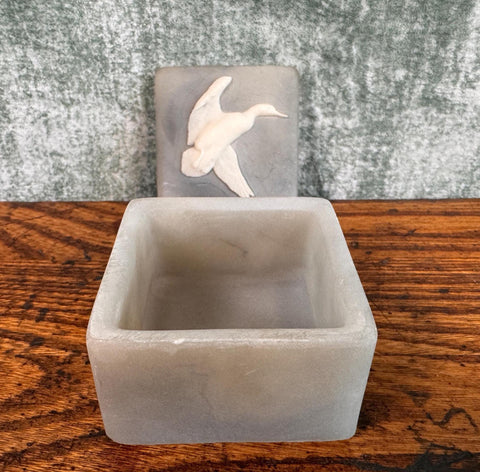 Frosted Glass Decorative Box with White Bird Motif