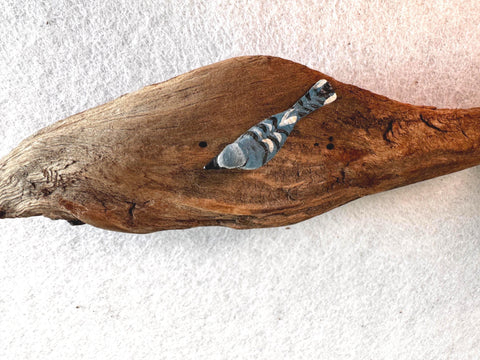 Small Blue Jay Bird Figurine on Driftwood Base