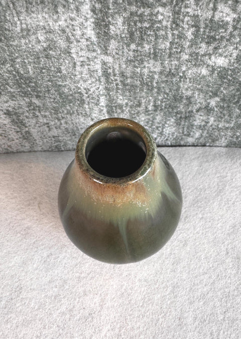 Small Green Ceramic Vase with Glossy Drip Glaze