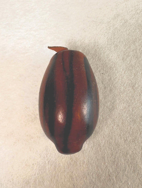 Small Hand-Carved Wooden Lemon with Leaf Accent